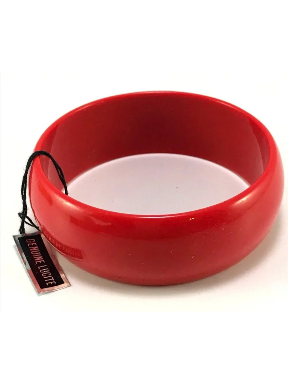New With Tag Wide Cherry Red Lucite Bangle Bracelet  Glows Bright Orange Under U